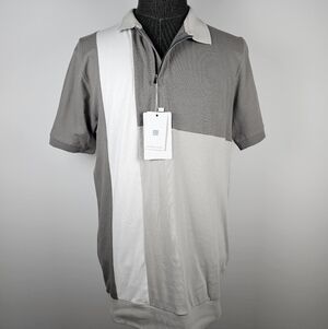 Denim & Flower Men's Colorblock Short Sleeve Quarter Zip Polo Casual Size L